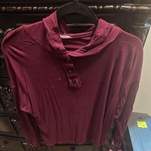 Elegant Burgundy Button-Up Hoodie